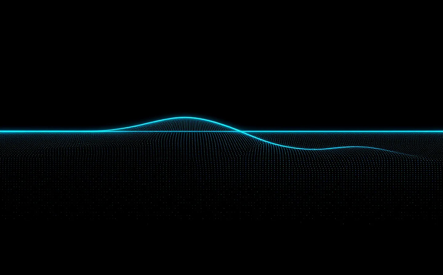 Abstract cyan line-graph trending downward on a black field